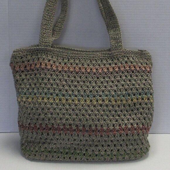 THE SAK Riviera Hand Crocheted Lined Striped Boho Hippie Tote Bag Style # 107705 - Picture 2 of 7